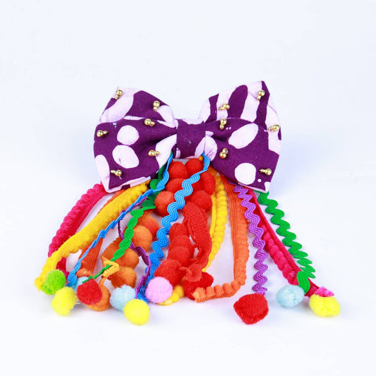 Purple Pom-Pom Bow Hair Tie for Girls - Choko Kids' Accessory