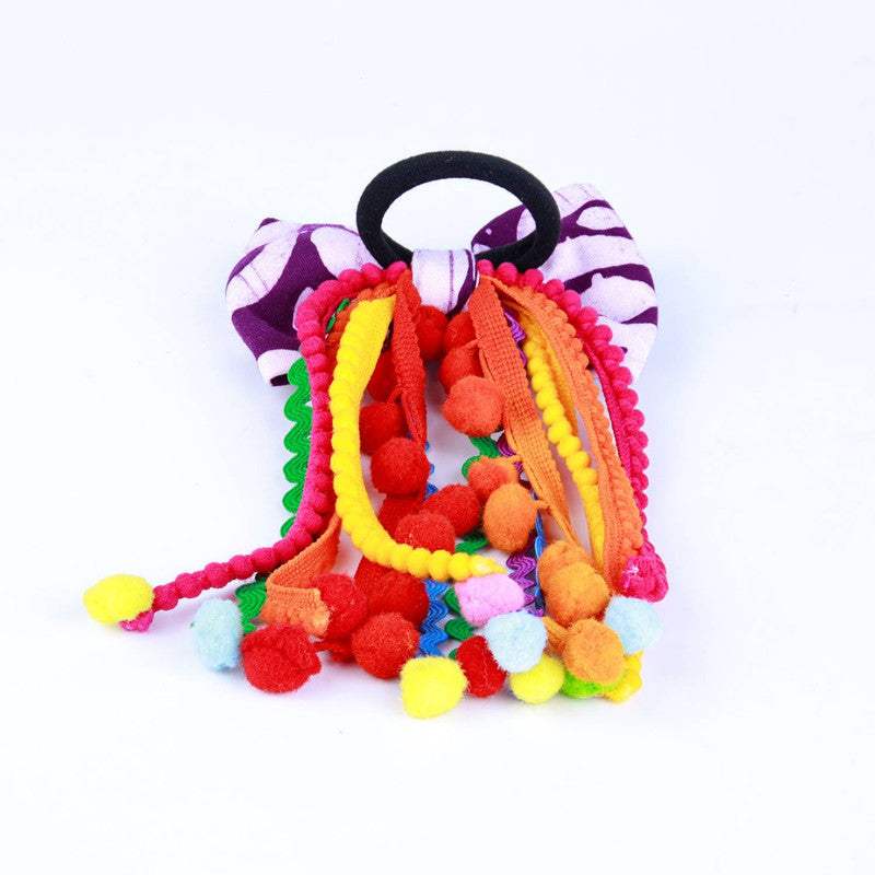 Purple Pom-Pom Bow Hair Tie for Girls - Choko Kids' Accessory