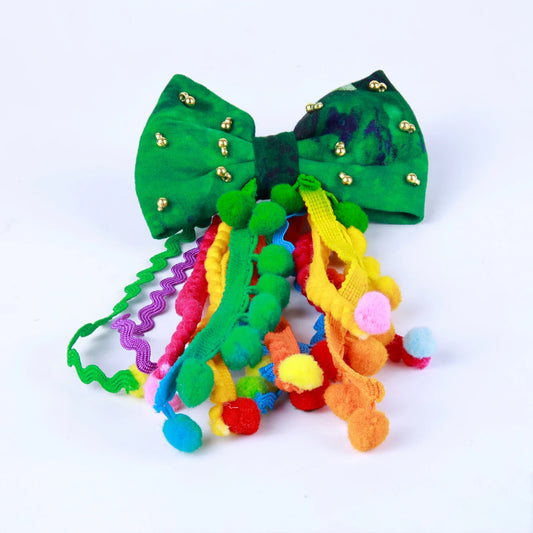 Green Pom-Pom Bow Hair Tie for Girls - Choko Kids' Accessory - Choko