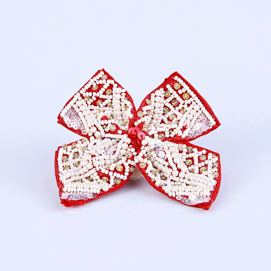 Red Beaded Bow Hairclip for Girls - Choko Kids' Accessory