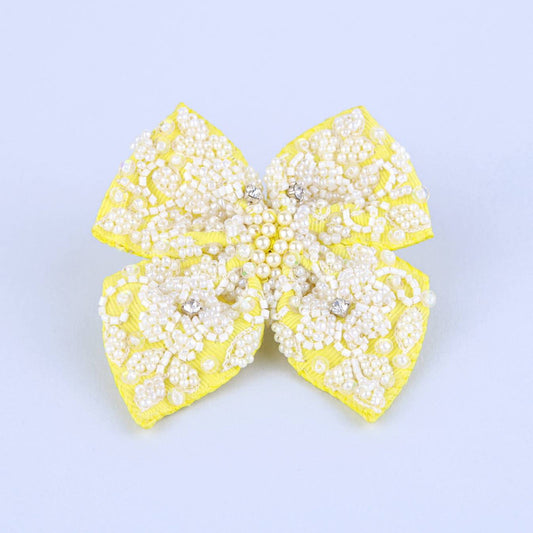 Yellow Beaded Bow Hairclip for Girls - Choko Kids' Accessory