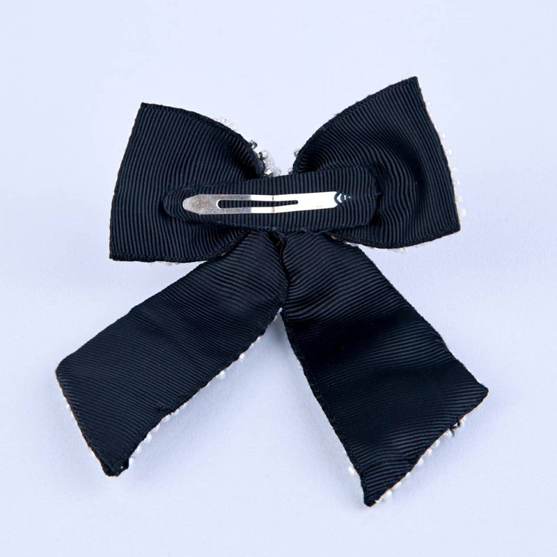 Black Beaded Bow Hairclip for Girls - Choko Kids' Accessory