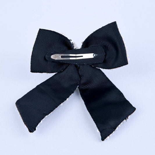Black Beaded Bow Hairclip for Girls - Choko Kids' Accessory