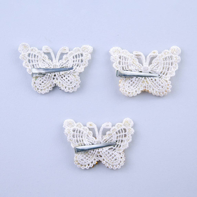 Set of 3 Beaded Butterfly Hairclips in White, Ivory, and Gold for Girls - Choko Kids' Accessory