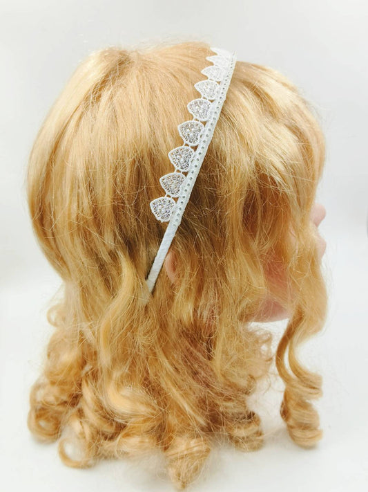 Choko - Kids Satin Crown Hairband - Sequin and Rhinestones - White, Off White & Gold