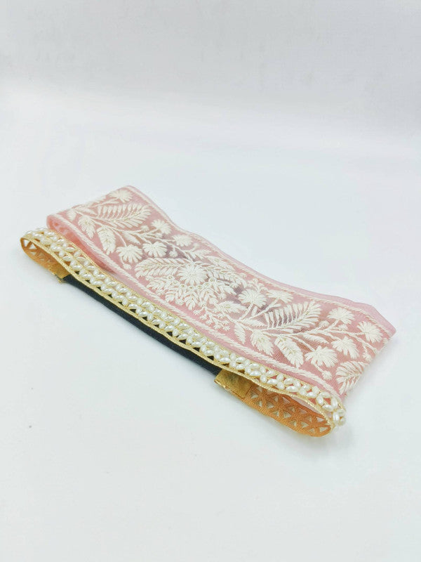 Choko - Babies Tulle Stretchable Headbands - Embroidered and Pearl - Pink, Gold & Cream