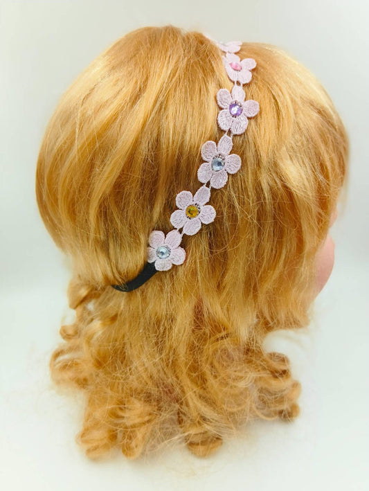 Choko - Babies Cotton Stretchable Headbands - Gota and Lace - Pink, Cream & Clear