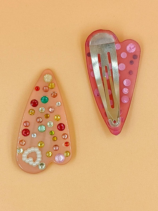 Choko - Kids Acrylic Hairclips - Pearl and Crystal Rhinestones - Multi, Red & Orange