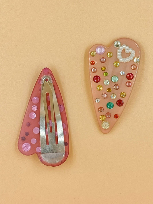 Choko - Kids Acrylic Hairclips - Pearl and Crystal Rhinestones - Multi, Red & Orange