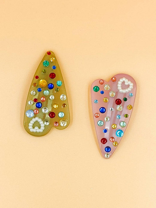 Choko - Kids Acrylic Hairclips - Pearl and Crystal Rhinestones - Multi, Pink & Yellow