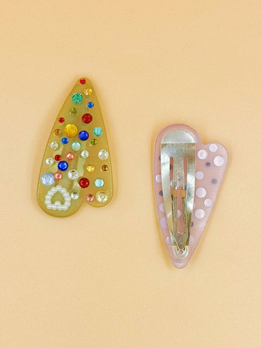 Choko - Kids Acrylic Hairclips - Pearl and Crystal Rhinestones - Multi, Pink & Yellow