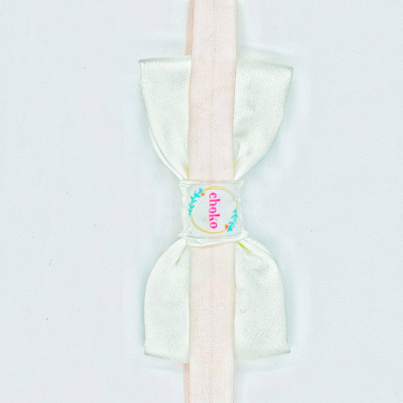 Choko - Kids Satin Stretchable Bow Shaped Headband - Off White, Pink & Yellow