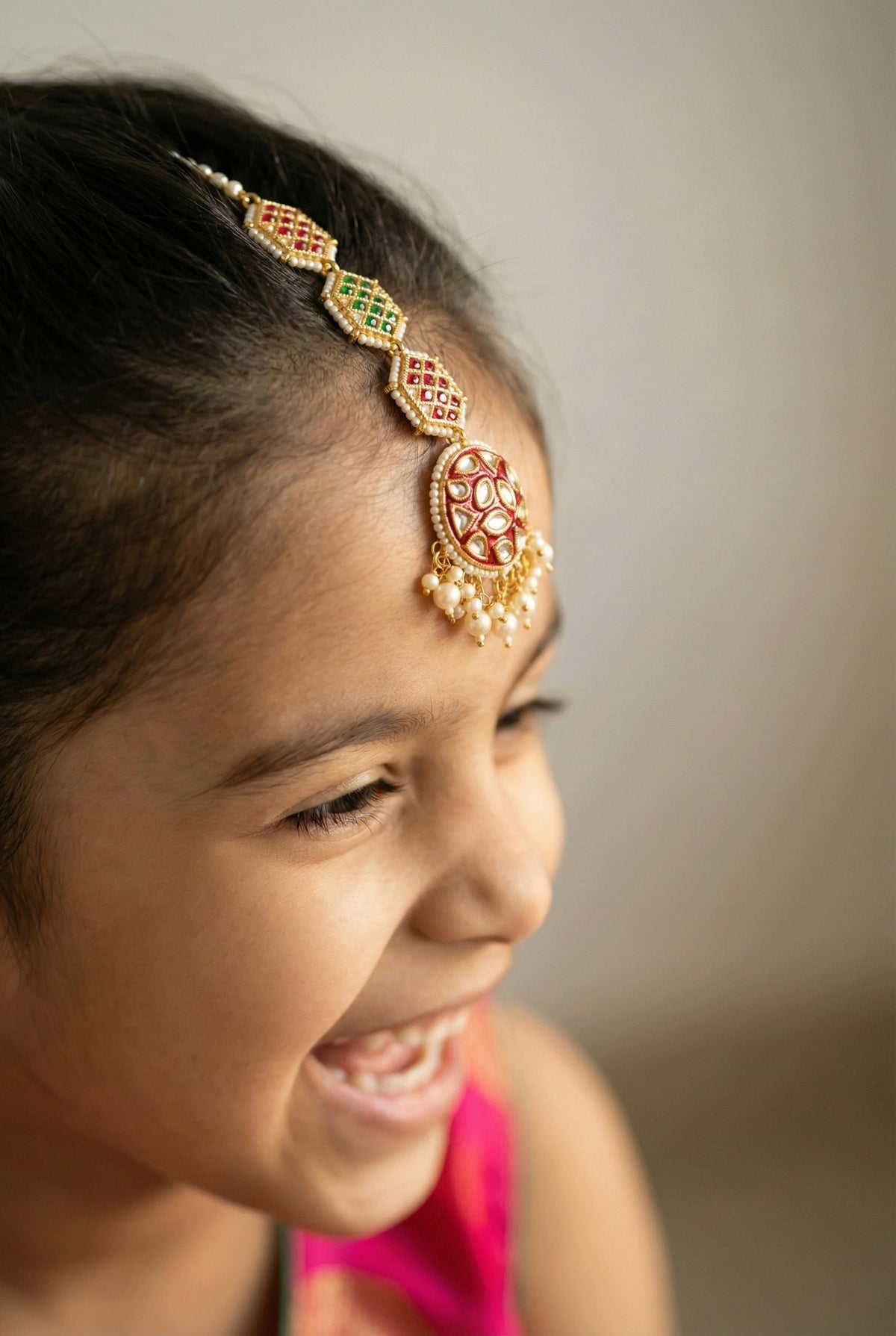 Choko Floral Kundan Maang Tikka for Girls - Red, Green & Gold | Wedding Festive - Choko