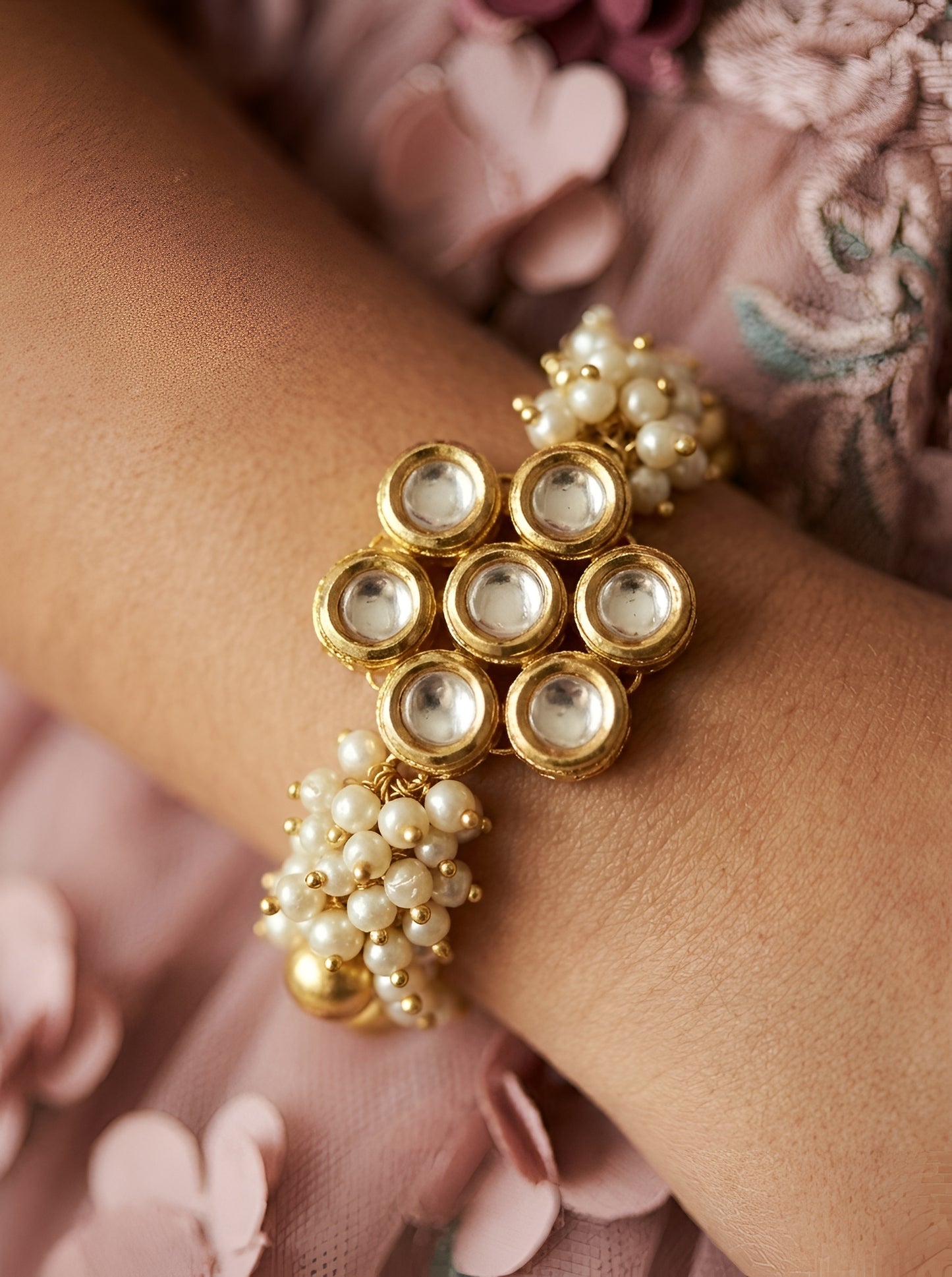 Choko Gold Plated Pearl Stone Embellished Bracelet for Girls - Traditional Accessory Style
