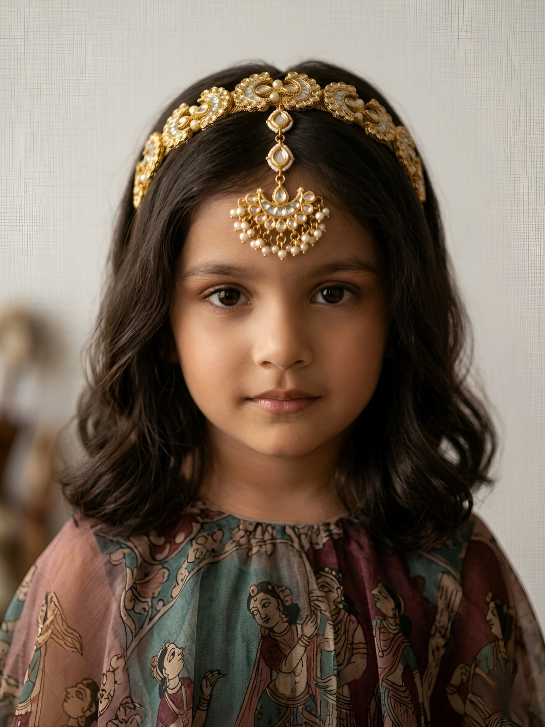 Choko Pearl Embellished Hair Band & Maang Tikka Set for Girls Gold Traditional Accessory