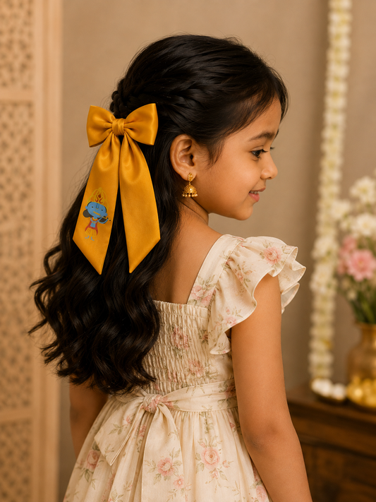 Cute Krishna Printed Bowie Hair Clip for Girls & Kids - Mustard - Choko