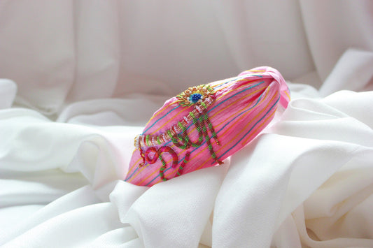 Krishna Hairband - Pink Embroidery & Devotional Style