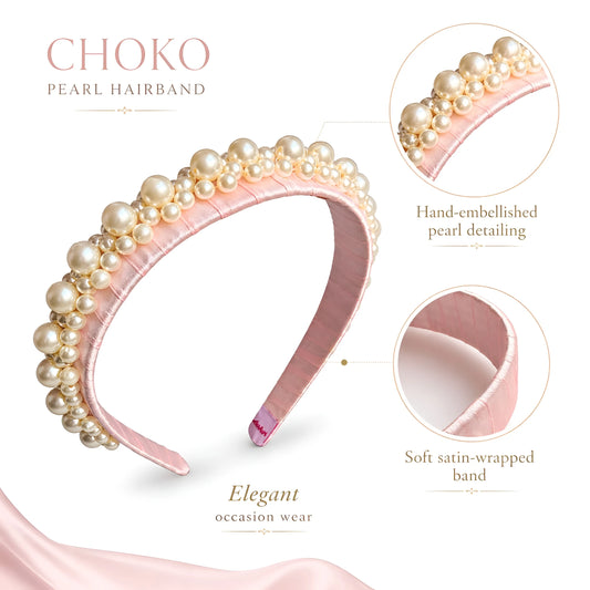 Queen's Glory Statement Pearl Hairband for Girls - Pink - Choko