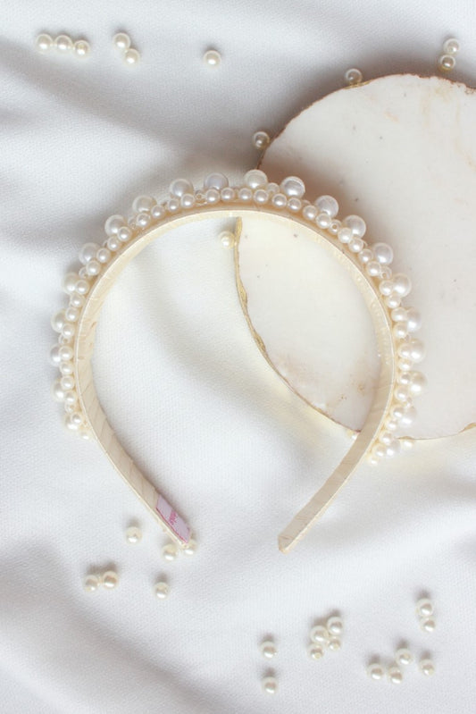 Queen's Glory Statement Pearl Hair Band - Beige