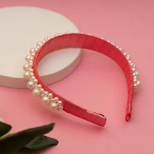 Queen's Glory Statement Pearl Hair Band - Red