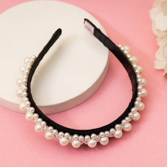 Queen's Glory Statement Pearl Hair Band - Black