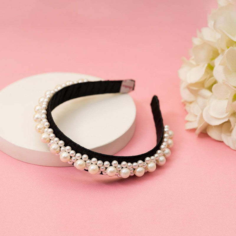 Queen's Glory Statement Pearl Hair Band - Black
