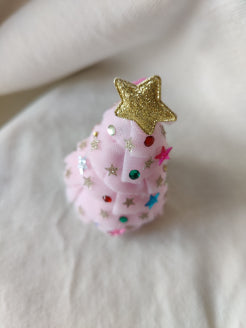 Choko Christmas Girls Hair Clip, Christmas Tree with Glitter Stars, Holiday Hair Accessory - Pink