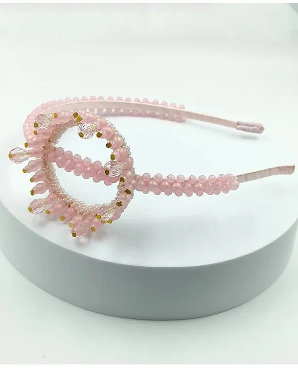 Choko Princess Crown Shaped Beaded Hair Band with Crystal Embellishments Pink for Girls