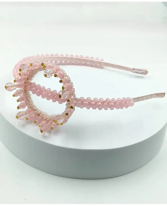 Choko Princess Crown Shaped Beaded Hair Band with Crystal Embellishments Pink for Girls