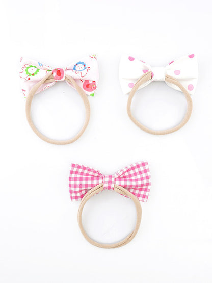 Pink & White Floral Headband for Babies – 3-Pack Delight