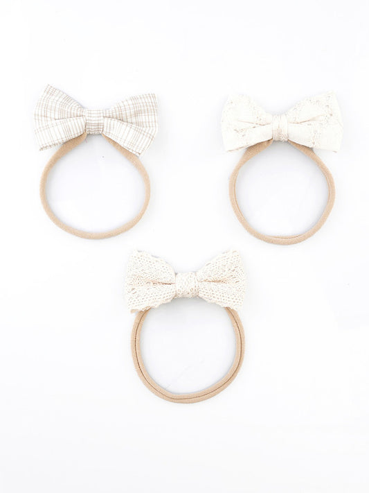 Neutral Tone Bow Headband for Babies – Set of 3 (Cream & Off-White)