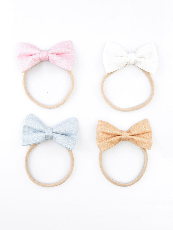 Choko Pastel Serenity Hair Tie Set 3-Pack Cream Nylon & Cotton Bows for Girls - Choko