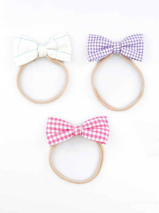Checkered Charm Bow Headband for Babies – 3-Pack Pastel Checks