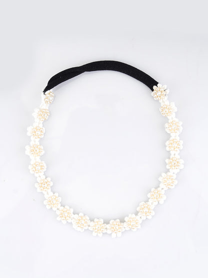 White Floral Beaded Hair Band for Girls & Kids – Pearl Blossom - Choko