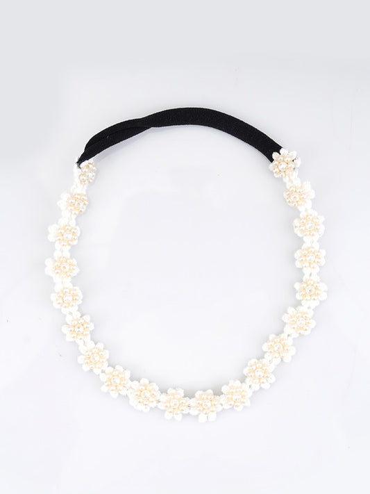 White Floral Beaded Hair Band for Girls & Kids – Pearl Blossom - Choko