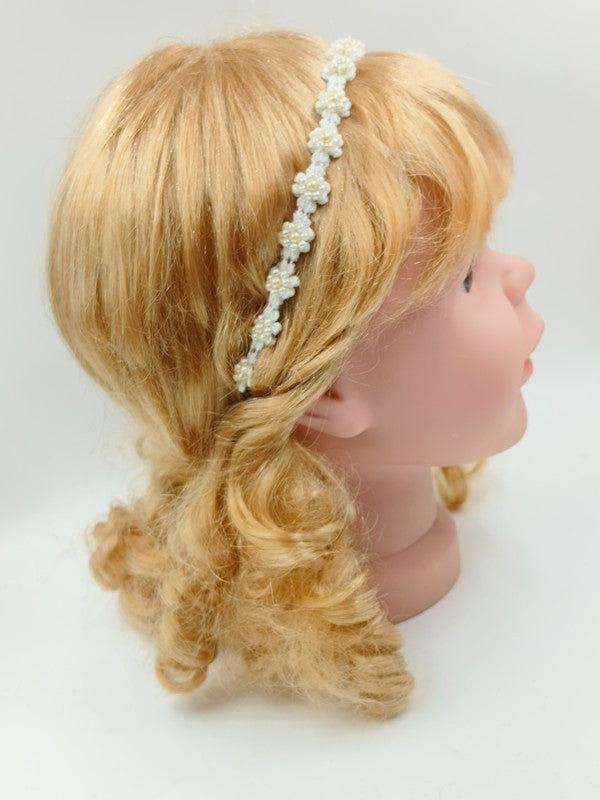 White Floral Beaded Hair Band for Girls & Kids – Pearl Blossom - Choko