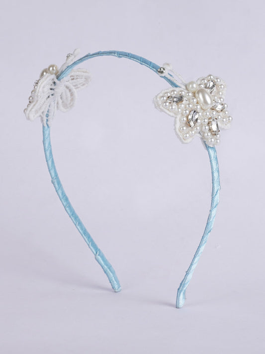 Satin Blue Butterfly Dreams Hairband for Girls & Kids – Soft Blue & White
