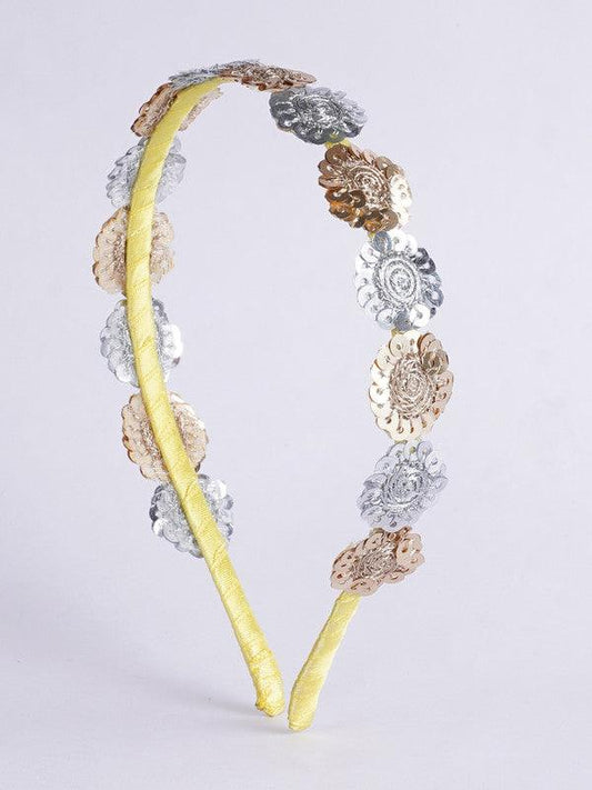 Floral Threaded Sequin Hairband for Girls & Kids – Yellow, Gold, Silver Choko