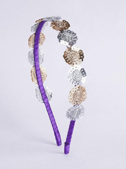 Floral Threaded Sequin Hairband for Girls & Kids – Purple, Gold, Silver Choko