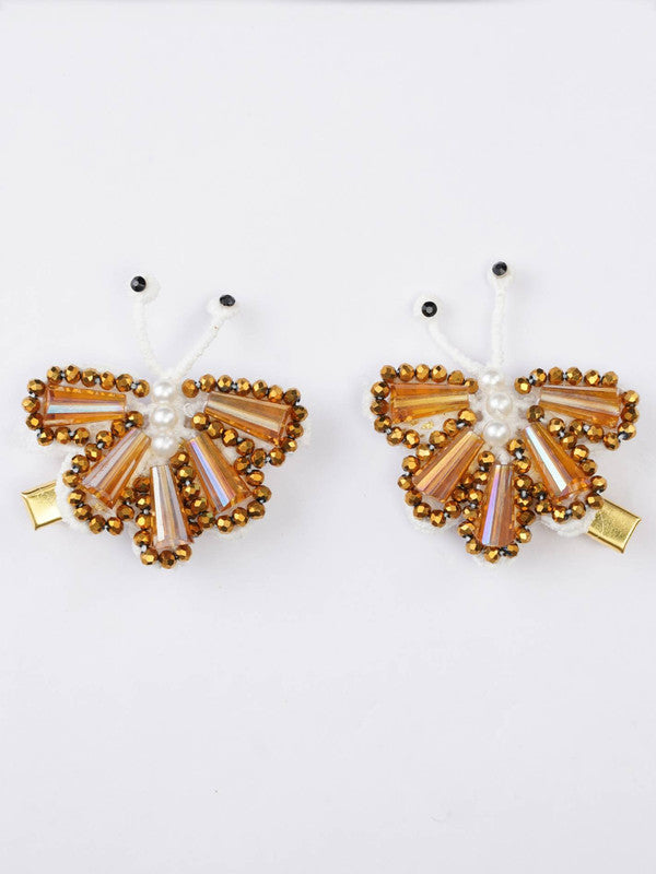 Set of 2 Sparkle Duo Butterfly Beaded Alligator Hairclip - Gold, White - Choko