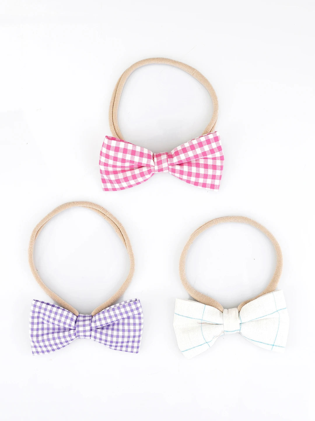 Checkered Charm Bow Headband for Babies - 3-Pack Pastel Checks - Choko
