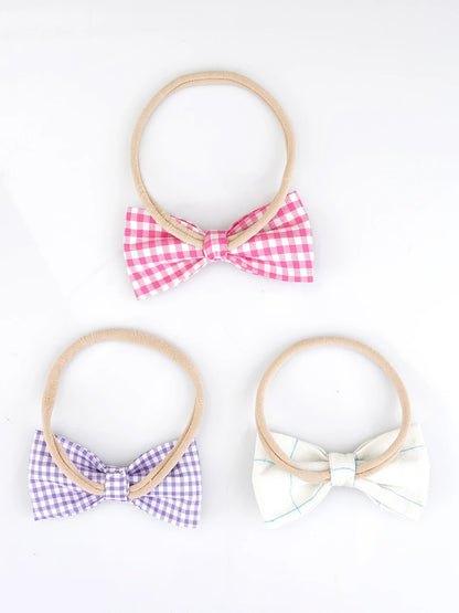 Checkered Charm Bow Headband for Babies - 3-Pack Pastel Checks
