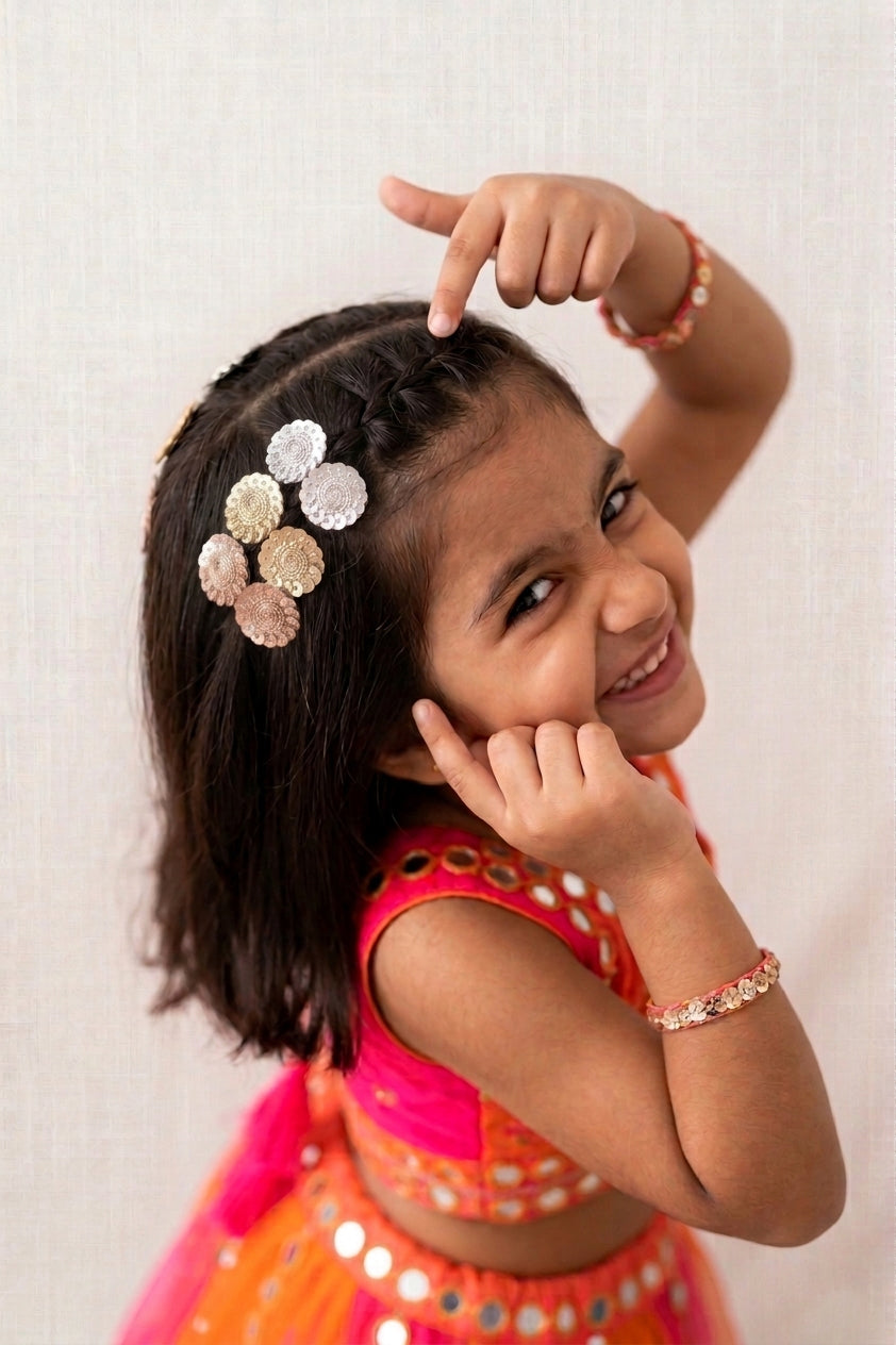Alligator Sequin Hair Clips for Girls & Kids - Sparkling Circles (Set of 6) - Choko