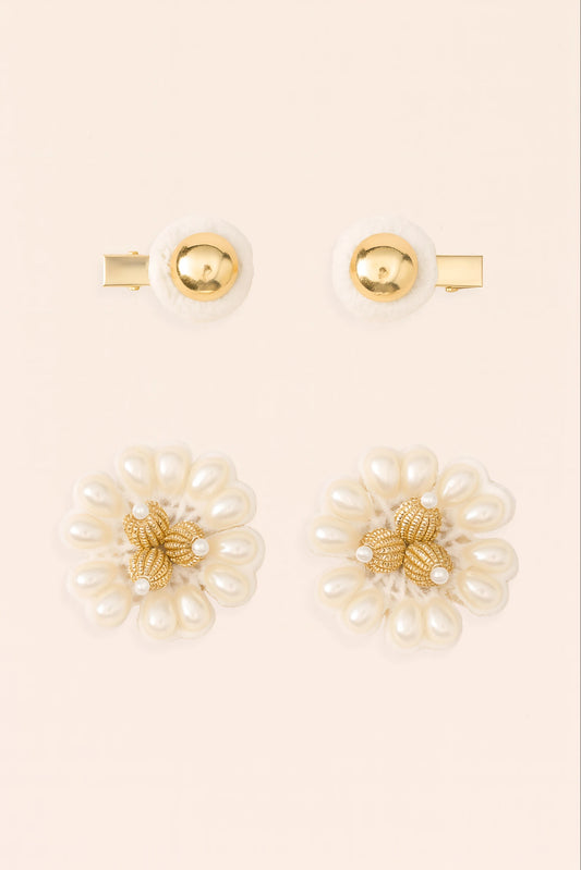 Cotton Hair Clips (Set of 4) for Girls & Kids - Elegant Floral Blooms - Choko
