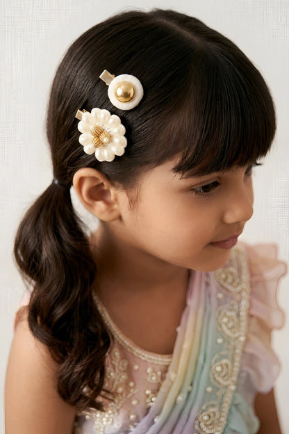 Cotton Hair Clips (Set of 4) for Girls & Kids - Elegant Floral Blooms - Choko