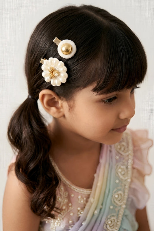 Cotton Hair Clips (Set of 4) for Girls & Kids - Elegant Floral Blooms - Choko
