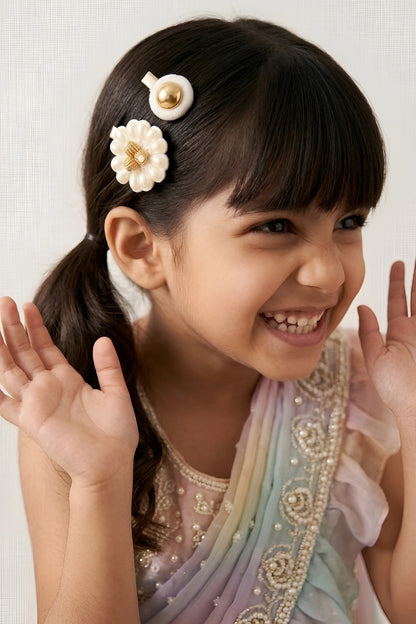 Cotton Hair Clips (Set of 4) for Girls & Kids - Elegant Floral Blooms - Choko
