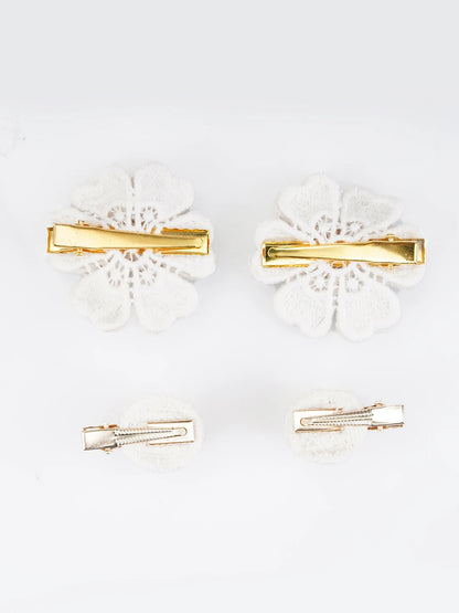 Cotton Hair Clips (Set of 4) for Girls & Kids - Elegant Floral Blooms - Choko