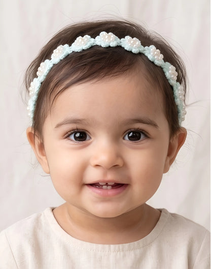 Choko Soft Blue Floral Beaded Hair Band Graceful for Girls - Choko