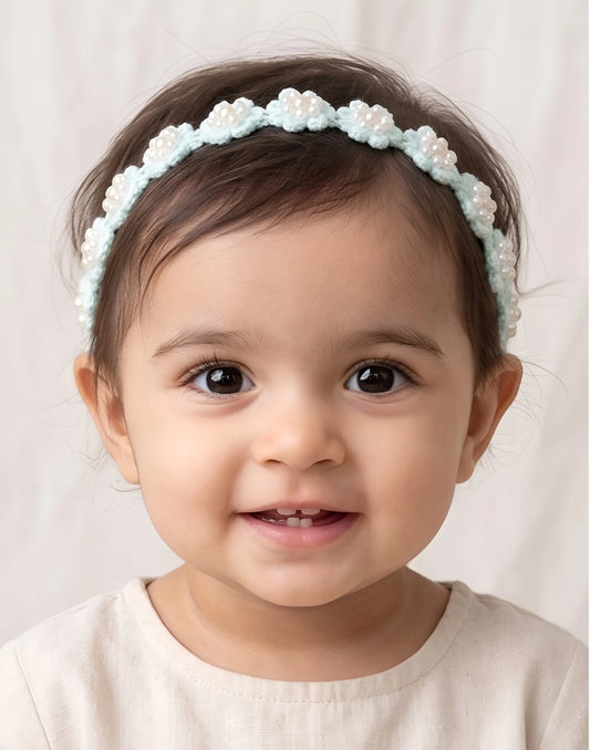 Choko Soft Blue Floral Beaded Hair Band Graceful for Girls - Choko